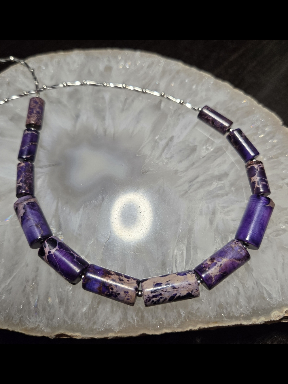 Purple Sea Sediment Jadper And Liquid Silver Necklace
